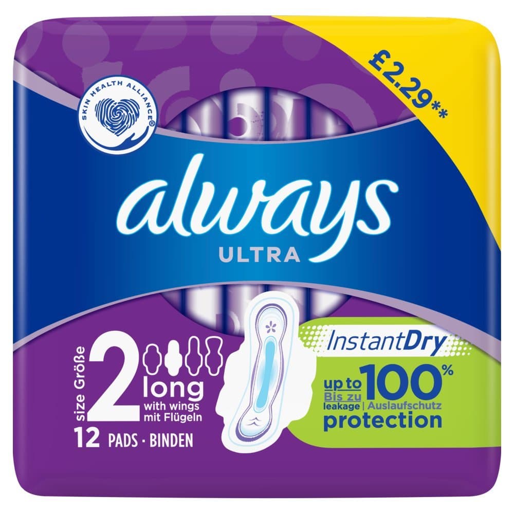 Always Ultra Long (Size 2) Sanitary Towels Wings 12 Pads