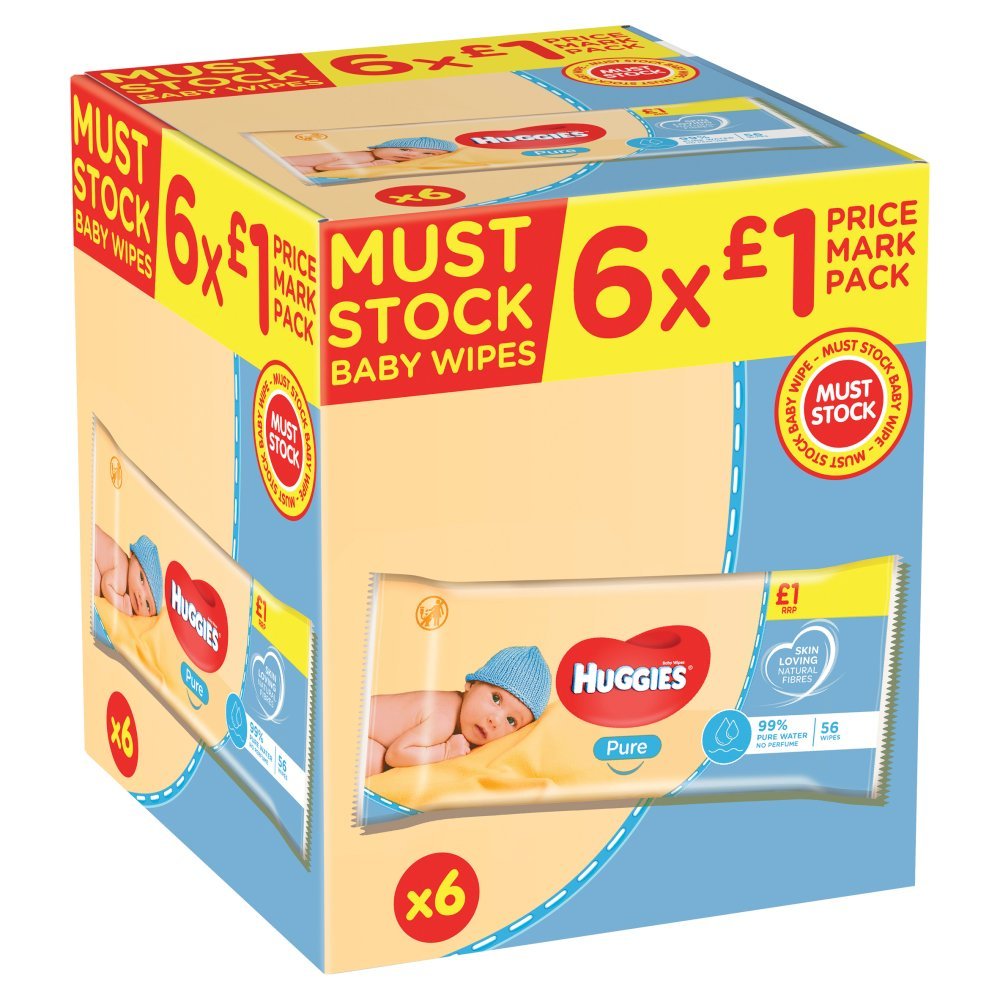 Huggies® Pure Baby Wipes PMP - 6 Pack (56 Wipes/Pack, 336 Wipes Total)