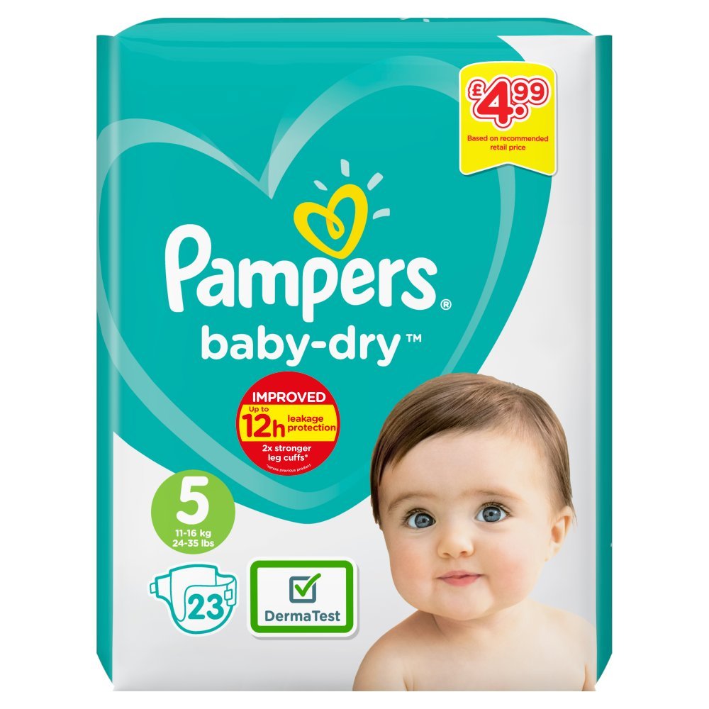 Pampers Baby-Dry Size 5, 23 Nappies, 11-16kg, Carry Pack