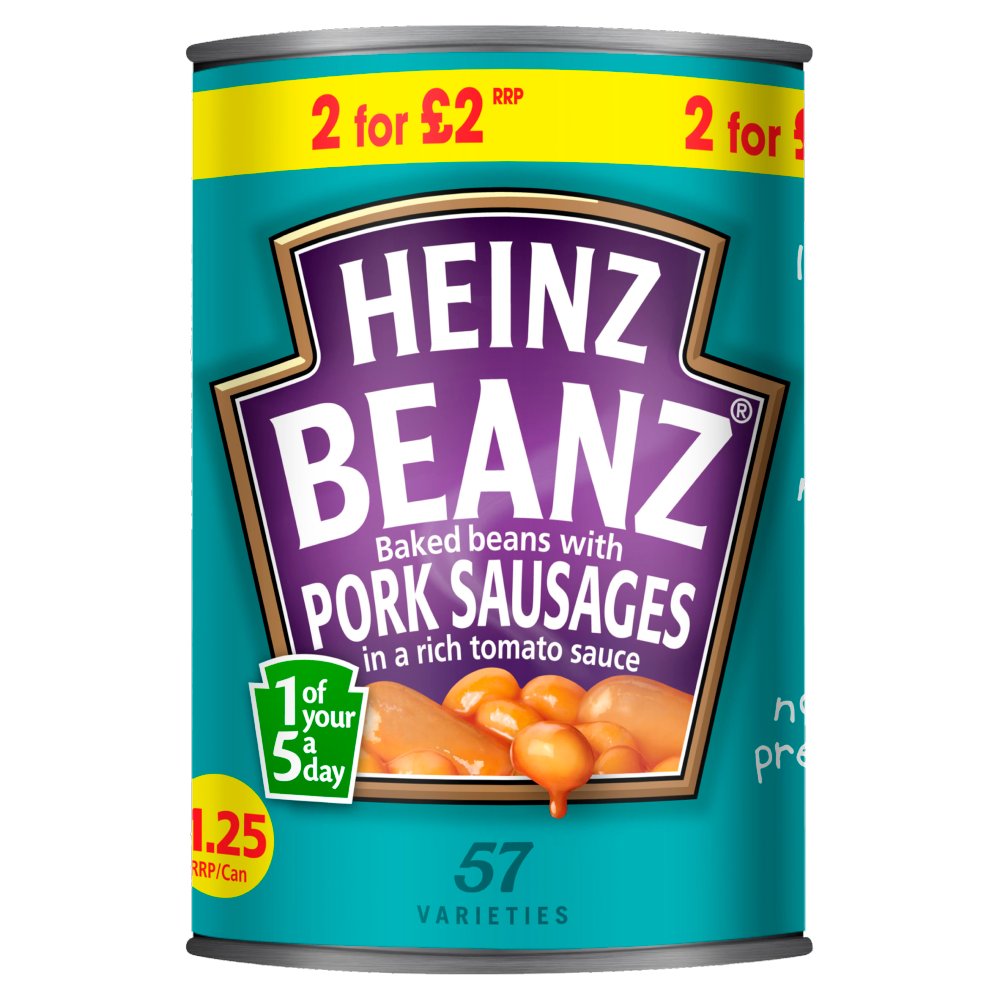 Heinz Beanz Baked Beans with Pork Sausages in a Rich Tomato Sauce 415g