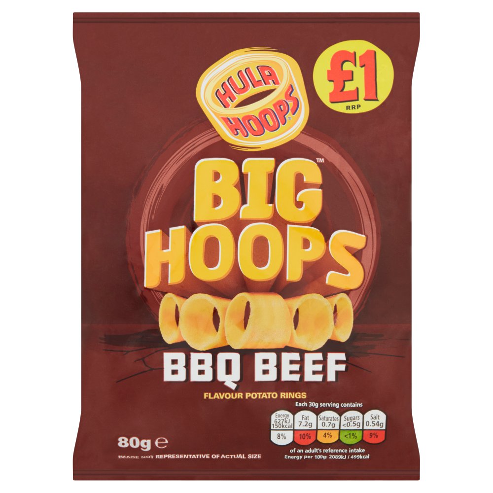 Hula Hoops Big Hoops BBQ Beef Flavour Potato Rings 80g
